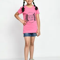 BAESD Girls Pack Of 2 Typography Printed Regular Fit Cotton Tshirt image 4