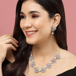 PANASH Silver-Plated Stone Studded Jewellery Set image 1