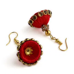 AKSHARA Gold-Plated & Red Stone-Studded Silk Thread Jewellery Set image 4