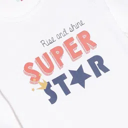 YK Organic Boys Pack Of 2 Green and White Super Star Printed Organic Cotton Sleepsuits image 3
