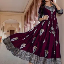 waheguru clothing Floral Print Rayon Blend Stitched Anarkali Gown-picture-18