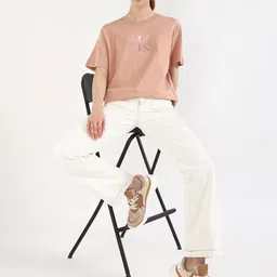 Calvin Klein Jeans Women Typography Printed Round Neck Cotton Relaxed Fit T-shirt image 4