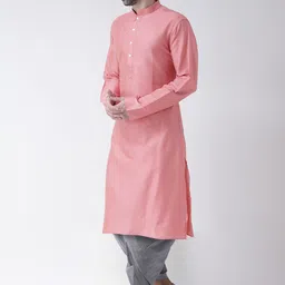 KISAH Men Peach Solid Straight Kurta with Dhoti Pants image 4