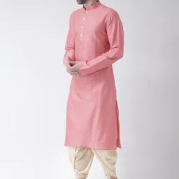 KISAH Men Pink & Cream-Coloured Kurta with Dhoti Pants image 4