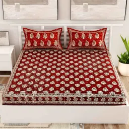 uniqchoice Maroon Traditional 120 TC Cotton Queen Sized Bedsheet with 2 Pillow Cover image 2