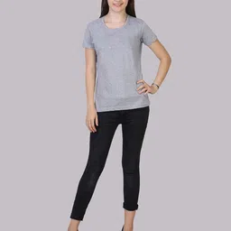 Fleximaa Women Grey Melange Running T-shirt image 3