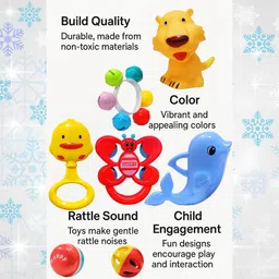 babro 1 Storage Bucket with 7 Pcs Colorful Rattles & 1 Rubber Chu Chu Toy for Newborns Rattle image 2