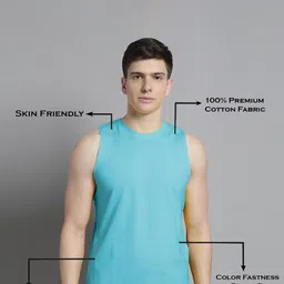 FBAR Pack of 2 Round Neck Sleeveless Bio Wash Pure Cotton Gym Vest image 2