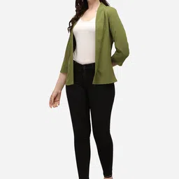 Smarty Pants Women Green Solid Lightweight Open Front Jacket image 5