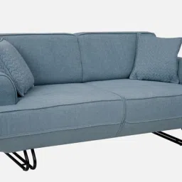durian Cassandra Fabric 2 Seater Sofa with Flip Back Mechanism In Blue Colour image 3