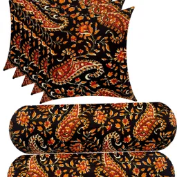 Combo Set of 5 Cushion And 2 Microfibre Floral Bolster Pack of 7-image-97