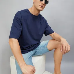 CHIMPAAANZEE Men Blue Round Neck Oversize T-shirt image 5