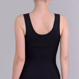 keepfit Black and silver color blocked has round neck , boy leg for full coverage Self Design Women Swim-dress Black Swimsuit image 2