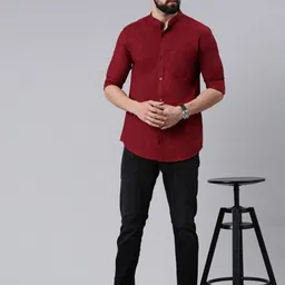 THE SOUL PATROL Band Collar Regular Fit Pure Cotton Casual Shirt image 2
