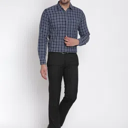 METTLE Men Blue & White Checked Formal Shirt image 4