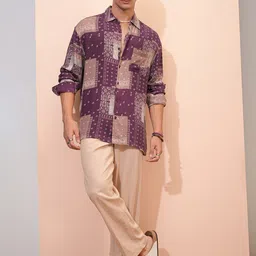 HIGHLANDER Geometric Printed Spread Collar Long Sleeves Oversized Casual Shirt image 3