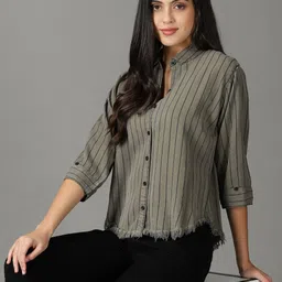 SHOWOFF Women Boxy Striped Cotton Casual Shirt-image-57