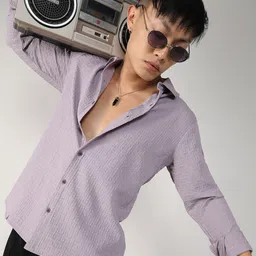 Campus Sutra Comfort Relaxed Fit Self Design Textured Spread Collar Shirt-image-27