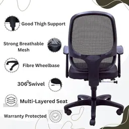 tdf Home & Office Mesh Chair with Fixed Handles - Comfortable Desk Chair Mesh Office Adjustable Arm Chair image 5