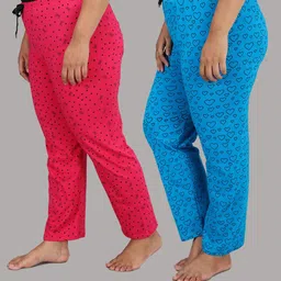 christy world Pack of 2 Women Printed Pink, Light Blue Track Pants-picture-13