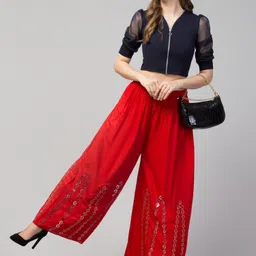rodeo Women Flared Red Viscose Rayon Trousers image 5