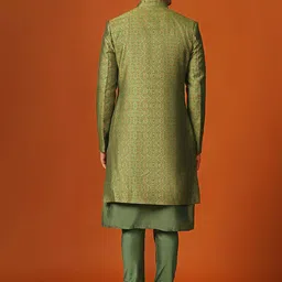 KISAH KISAH Self-Design Mandarin Collar Kurta Sherwani Churidar Set image 4