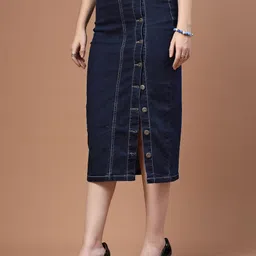 style quotient Women Solid A-line Dark Blue Skirt image 5