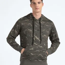 Flying Machine Abstract Printed Hooded Pure Cotton Pullover image 2