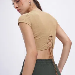 Casual Regular Sleeves Solid Women Beige Top-image-80