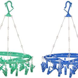 urbanware Cloth Drying Stand Hanger with 24 Clips/pegs, Baby Clothes Hanger Stand, Round Plastic Dress Pack of 2 Hangers ForDress-picture-10