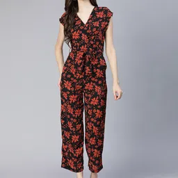 Oxolloxo Women Black & Red Printed Basic Jumpsuit image 5
