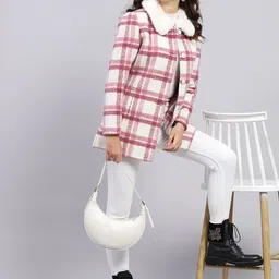 Monte Carlo Women Checked Spread Collar Single-Breasted Overcoat image 5