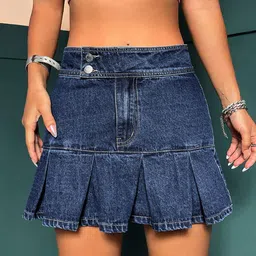 kotty Women Solid Regular Blue Skirt image 3