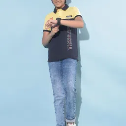 Crimsoune Club Boys Polo Collar Typography Printed Cotton Slim Fit T-shirt image 2