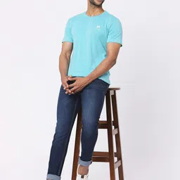 MERCHANT MARINE Men Turquoise Blue Pure Cotton Regular Fit T-shirt image 5