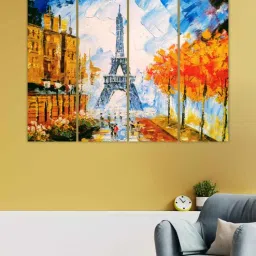inephos Eiffel Tower Orange Wood Framed Art Panels Set of 4-picture-23
