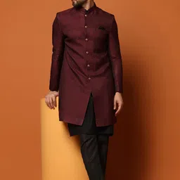 KISAH Self-Design Cotton Sherwani Set image 4
