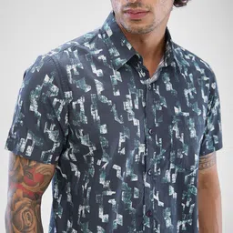 SPYKAR Men Abstract Printed Slim Fit Casual Shirt image 2