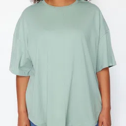 Trendyol Pure Cotton Round Neck  Drop-Shoulder Sleeves T-shirt image 3