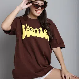 DOOR74 Typography Printed Drop Shoulder Sleeves Cotton Oversized  T-shirt image 4