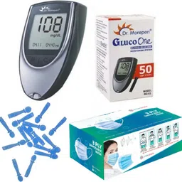 dr. morepen Glucometer with 200Strips, 200Accuvet Lancets, 50 Atomshield 3ply mask| Glucometer-picture-27