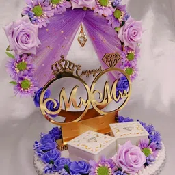 unique palette Beautiful Mr & Mrs Ring Platter with 2 Detachable Ring Boxes & Flowers Wood Decorative Platter-picture-37