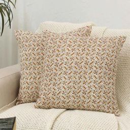 kushadri Beige Cotton Abstract 16x16 inches Cushion Covers (Pack of 2)-picture-35