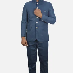 gargian master cut Men Mandarin Collar Solid Suit image 3