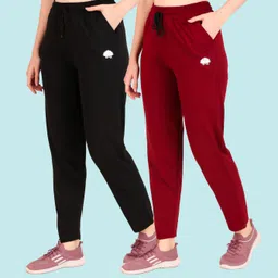 gaa Pack of 2 Women Solid Black, Maroon Track Pants-picture-37