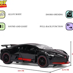 joy junction Bugatti Model Car 1:32 Metal Pull Back Die-cast Car (Black) image 3