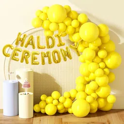 Yellow, GOLDEN Haldi Ceremony Foil Balloons Backdrop Decoration with Yellow Balloons-image-2