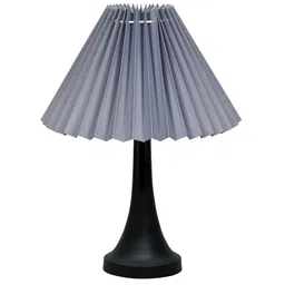 homesake Black Metal Table Lamp with Fabric Shade, E27 holder, Cone, Pleated Grey Shade image 3