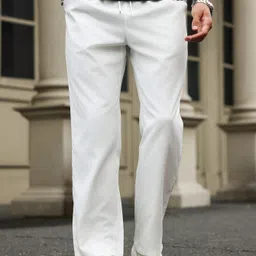 trufflegum Men Loose Fit White Cotton Blend Trousers image 4