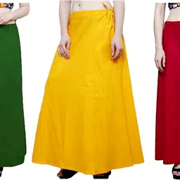 First Trend Fashions Women saree inskirt Green Yellow Pink Combo Pack3 Waist46 Saya ladies underskirt Pure Cotton Petticoat-picture-17